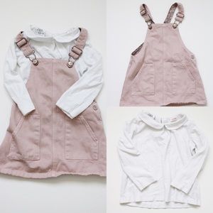 Zara baby pink overall dress with long sleeve top